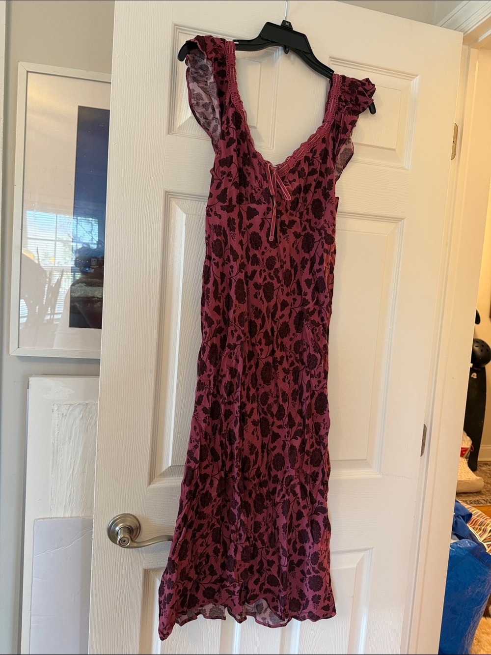 Ruffled Sleeveless Midi Dress in Berry Floral